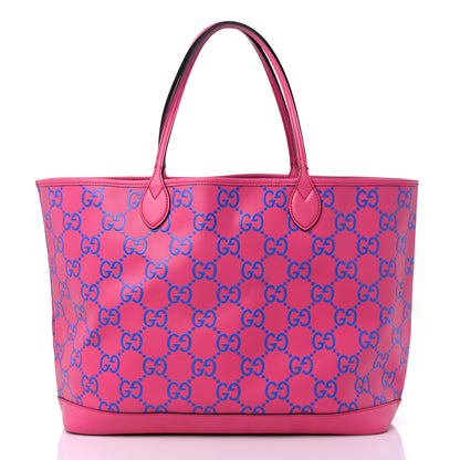 Gucci Calfskin GG Tennis Bi-Color Embossed Large Tote Modern Fucsia Modern Blue 3 of 11