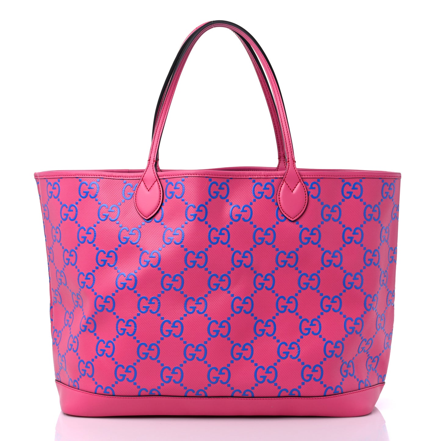 Calfskin GG Tennis Bi-Color Embossed Large Tote Modern Fucsia Modern Blue