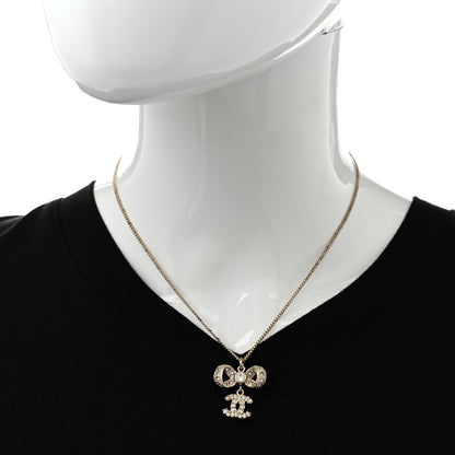 Chanel Metal Crystal CC Bow Drop Necklace Gold 2 of 8