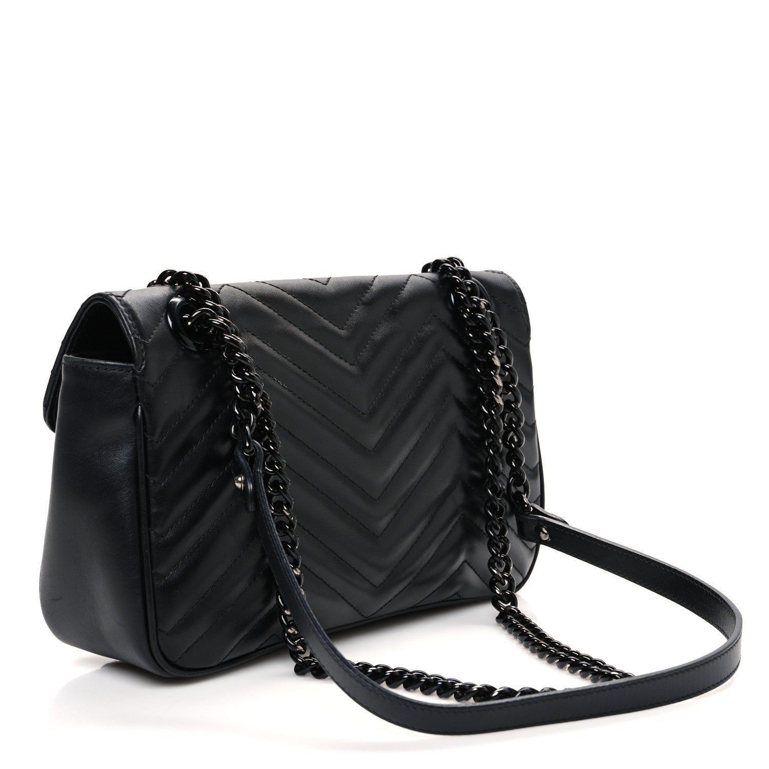 Gucci Calfskin Matelasse Monochrome Small GG Marmont Shoulder Bag Black 3 of 12