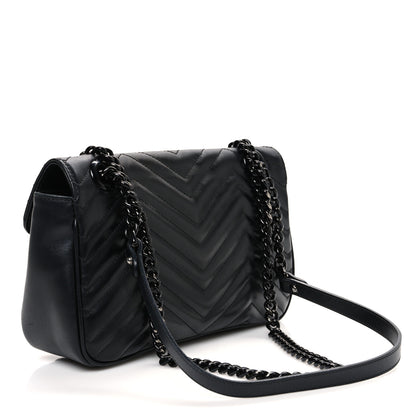 Gucci Calfskin Matelasse Monochrome Small GG Marmont Shoulder Bag Black 3 of 12