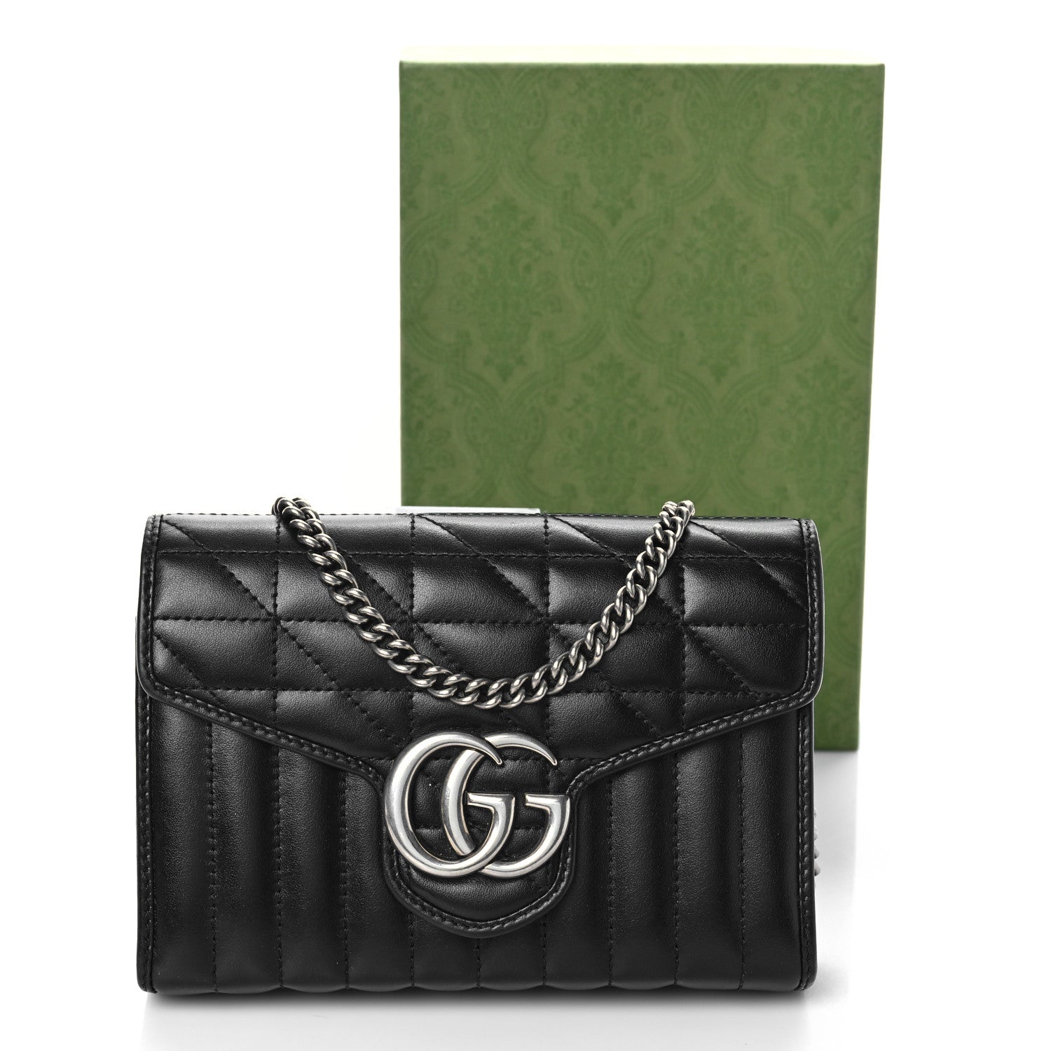 Gucci Calfskin Matelasse Aria GG Marmont Chain Wallet Black 10 of 10
