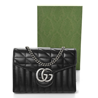 Gucci Calfskin Matelasse Aria GG Marmont Chain Wallet Black 10 of 10