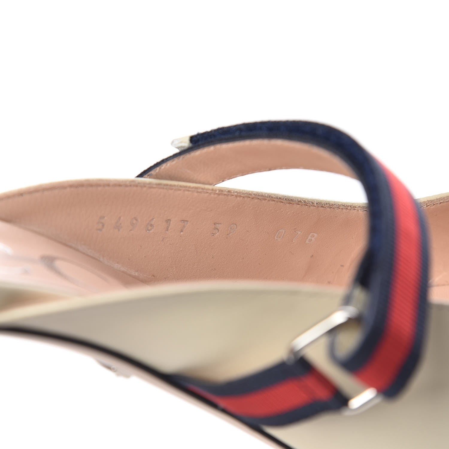 Gucci Malaga Kid Sylvie Web Cross Strap Mid-Heel Slides 39 Vintage White 9 of 12