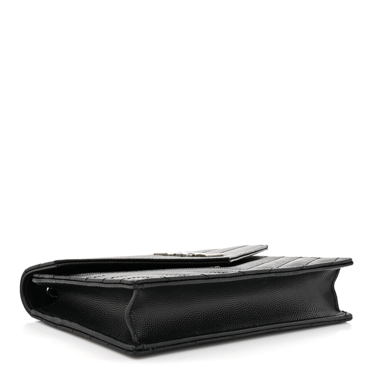 Grain De Poudre Matelasse Chevron Monogram Envelope Chain Wallet Black