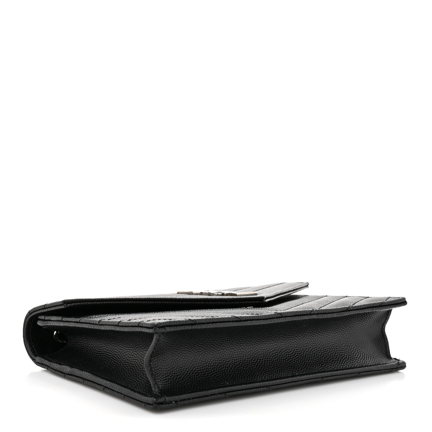Saint Laurent Grain De Poudre Matelasse Chevron Monogram Envelope Chain Wallet Black 4 of 13