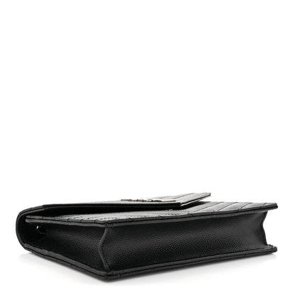 Saint Laurent Grain De Poudre Matelasse Chevron Monogram Envelope Chain Wallet Black 4 of 13