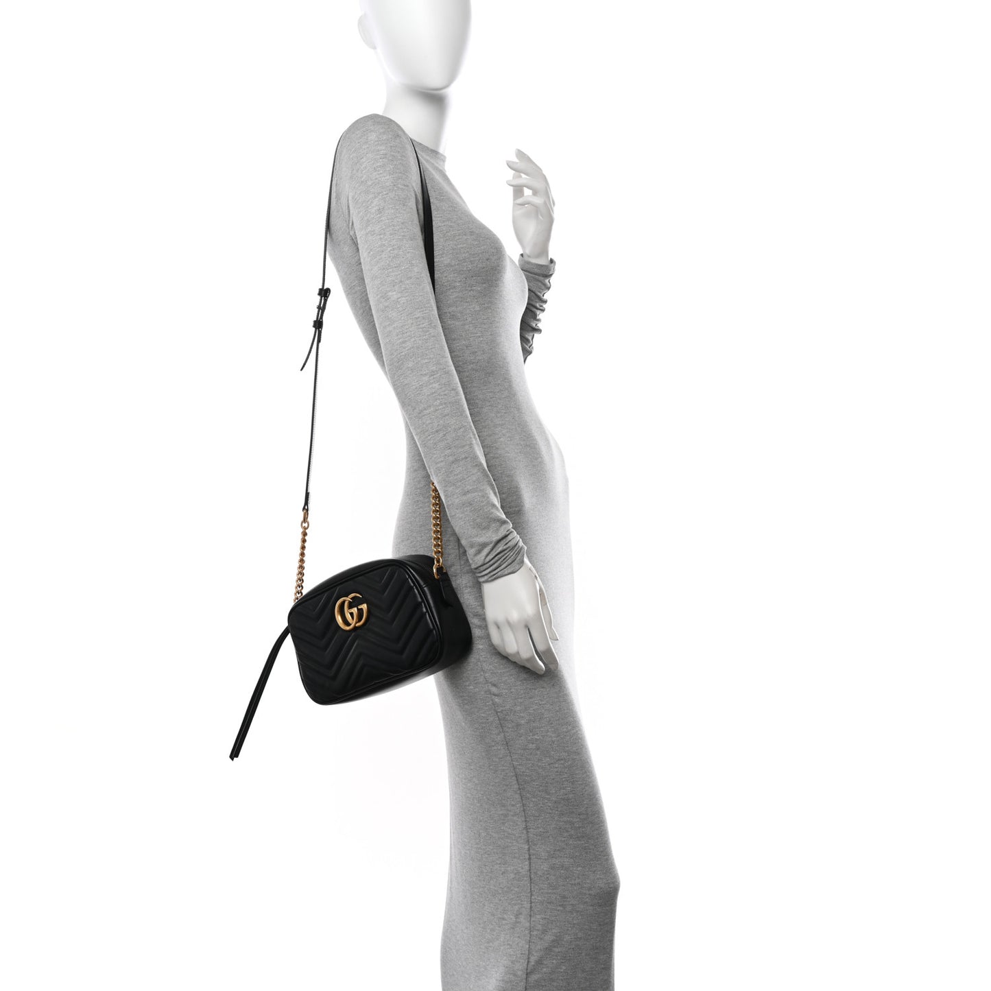Calfskin Matelasse Small GG Marmont Chain Shoulder Bag Black