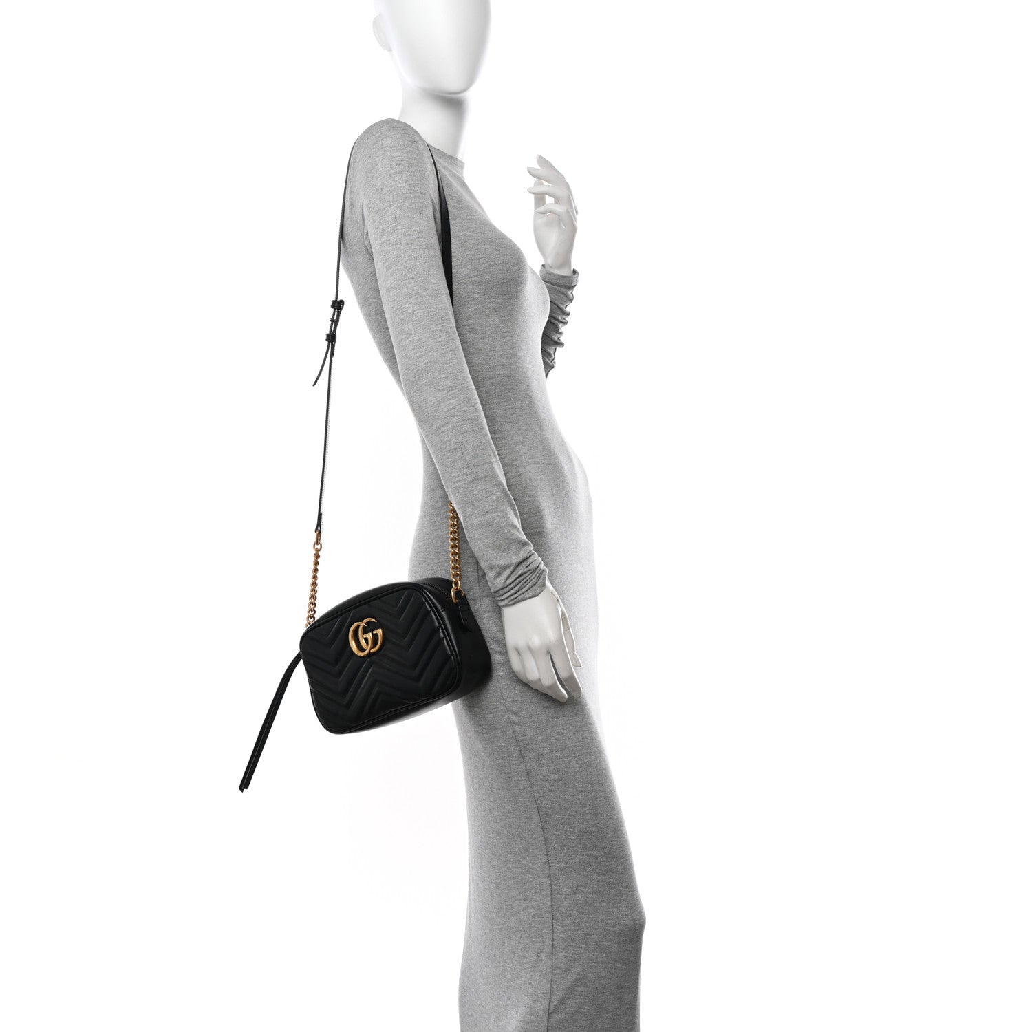 Gucci Calfskin Matelasse Small GG Marmont Chain Shoulder Bag Black 2 of 10