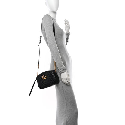 Gucci Calfskin Matelasse Small GG Marmont Chain Shoulder Bag Black 2 of 10