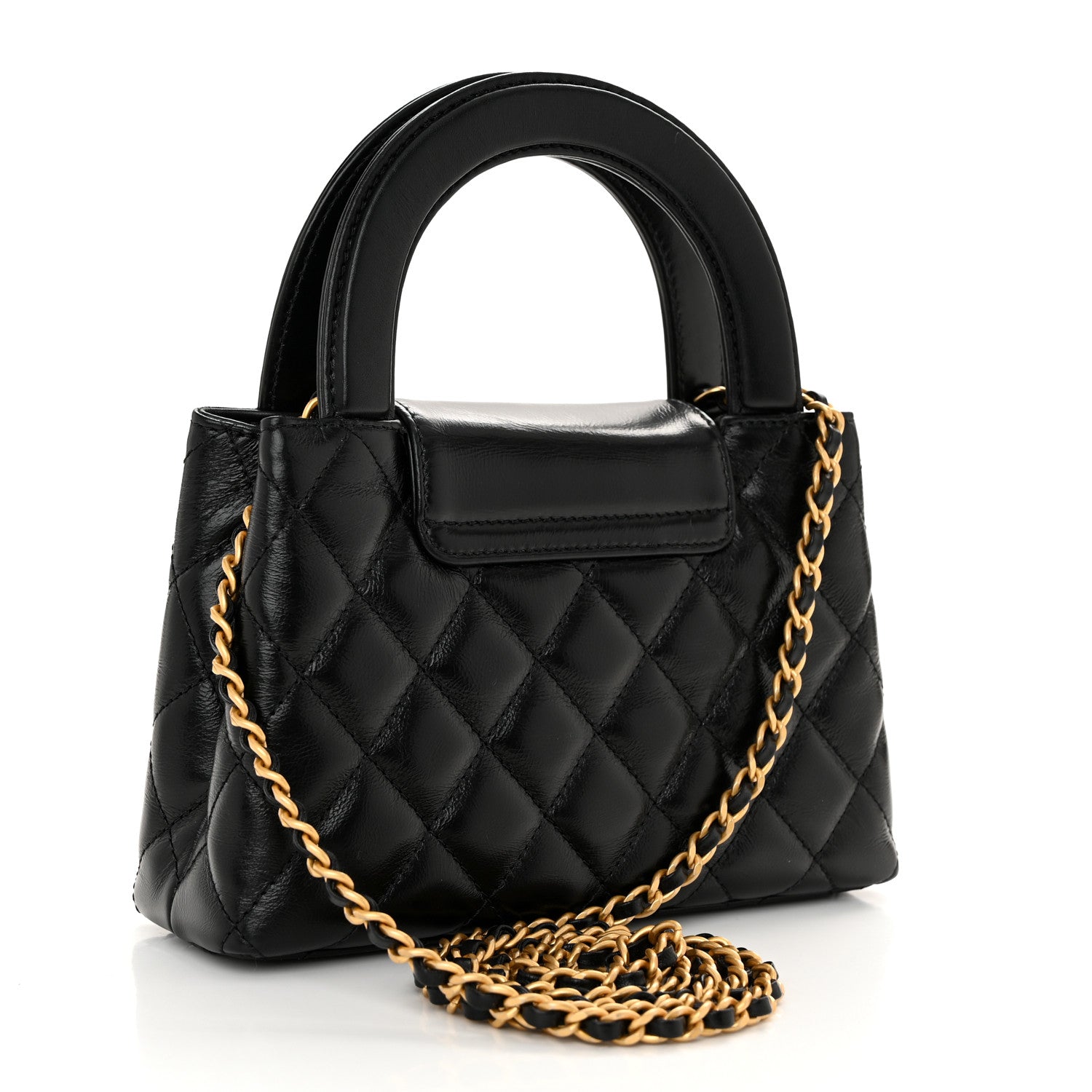Chanel Shiny Aged Calfskin Quilted Nano Kelly Shopper Black 3 of 11