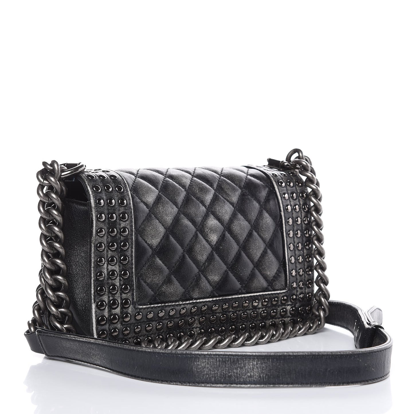 Faded Calfskin Quilted Small Studded Boy Flap Grey