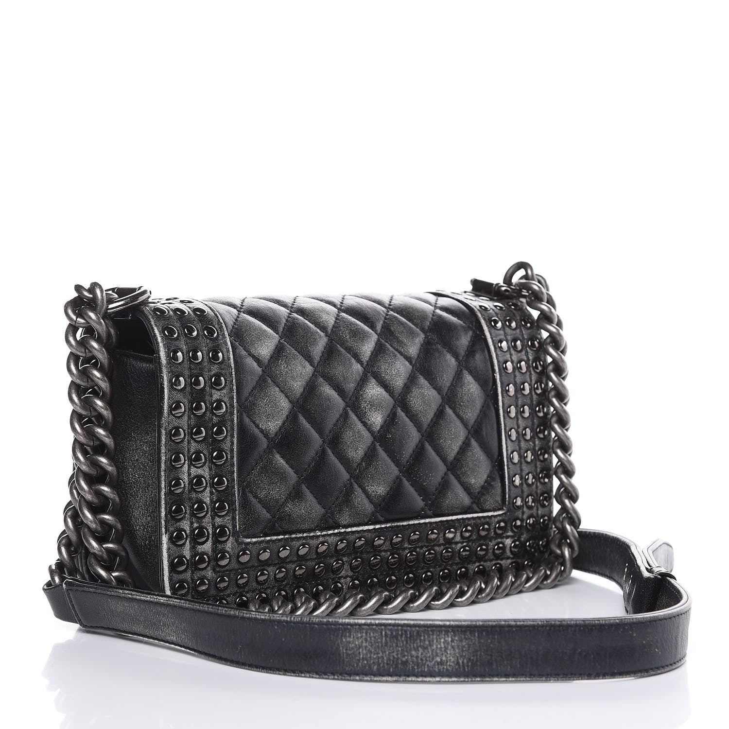 Chanel Faded Calfskin Quilted Small Studded Boy Flap Grey 3 of 14