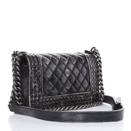 Chanel Faded Calfskin Quilted Small Studded Boy Flap Grey 3 of 14
