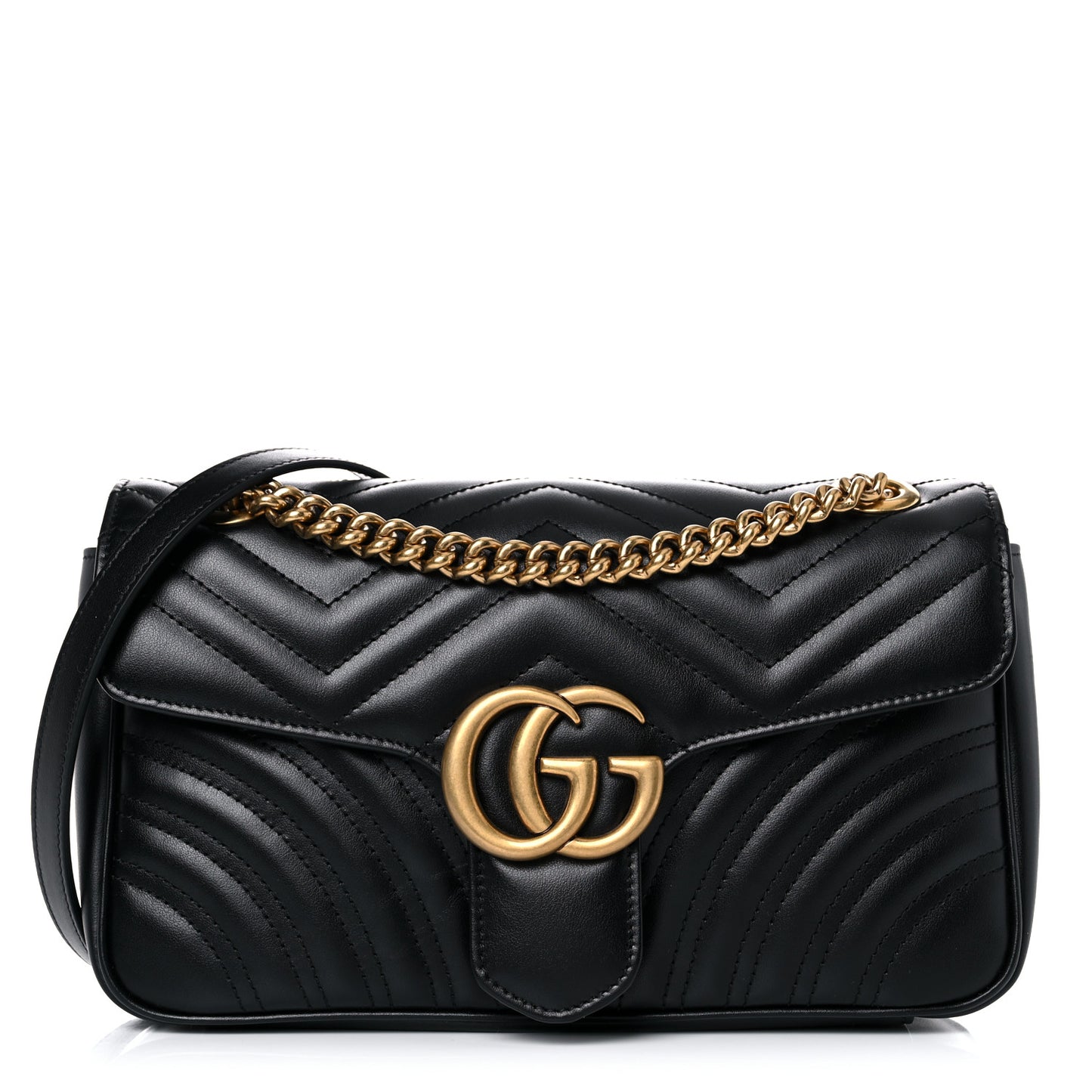 Calfskin Matelasse Small GG Marmont Shoulder Bag Black