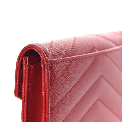 Saint Laurent Grain De Poudre Matelasse Chevron Small Monogram Envelope Wallet New Red 6 of 10