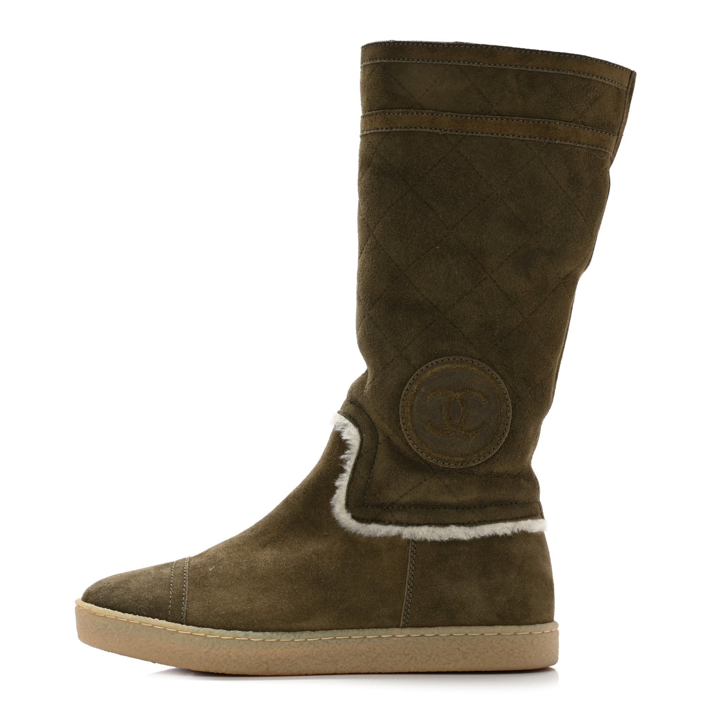 Suede Shearling Boots 36.5 Khaki