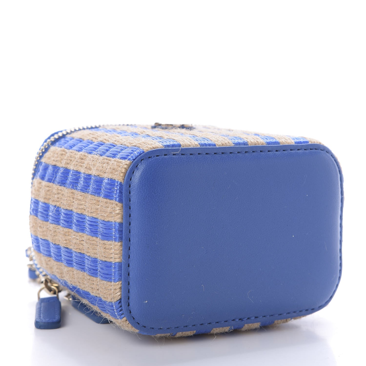 Chanel Raffia Jute Striped Mini Vanity Case With Chain Blue Beige 4 of 10