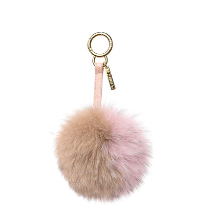 Fendi Fox Fur Vitello Elite Bi-Color Pom Pom Bag Charm Rosa Cammello Cipria 1 of 3