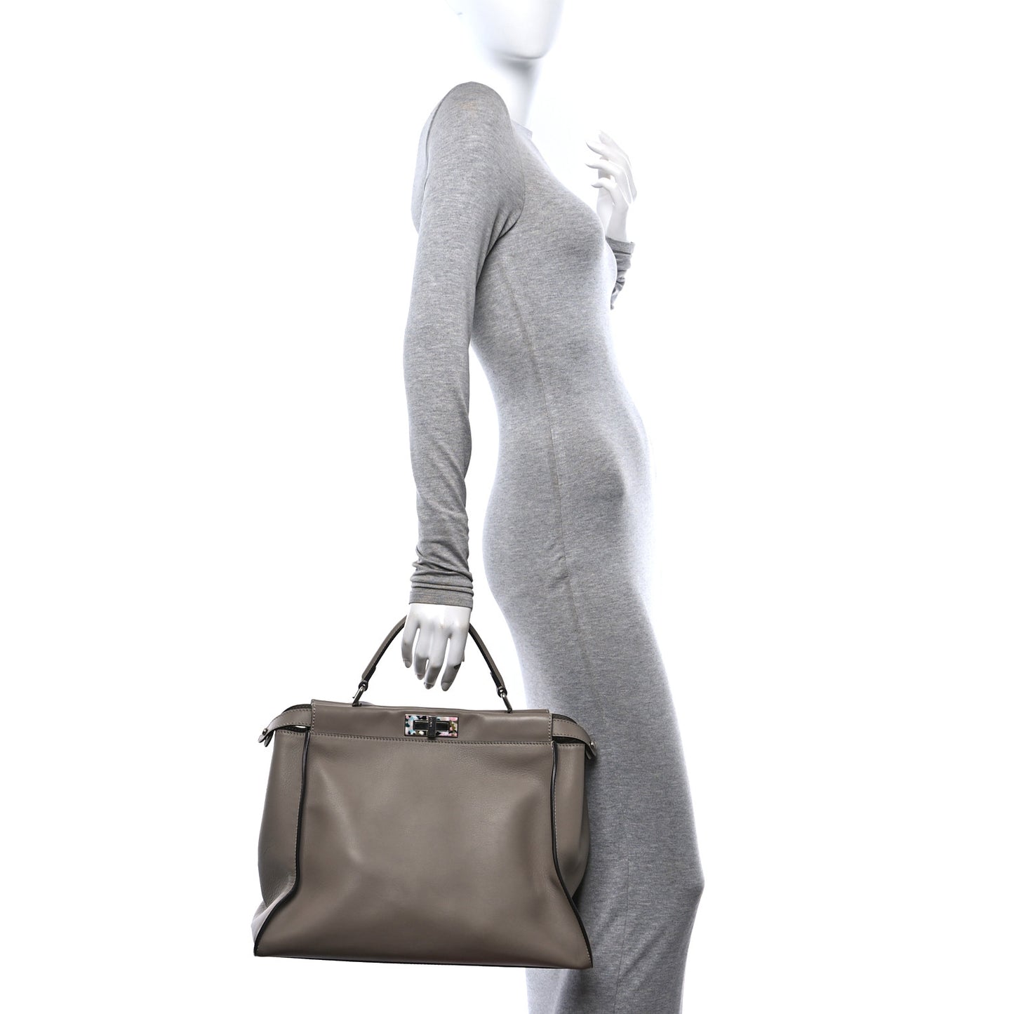 Vitello Seta Plexiglass Granite Large Peekaboo Iconic Satchel Tortora