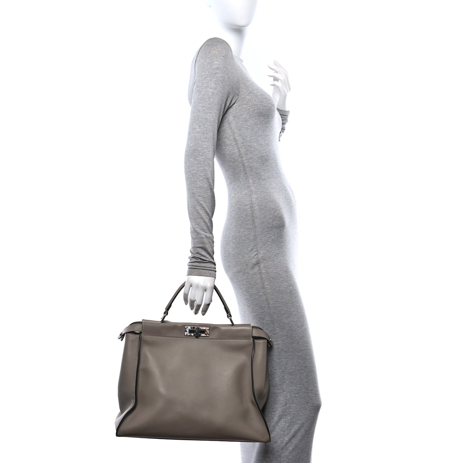 Fendi Vitello Seta Plexiglass Granite Large Peekaboo Iconic Satchel Tortora 2 of 10