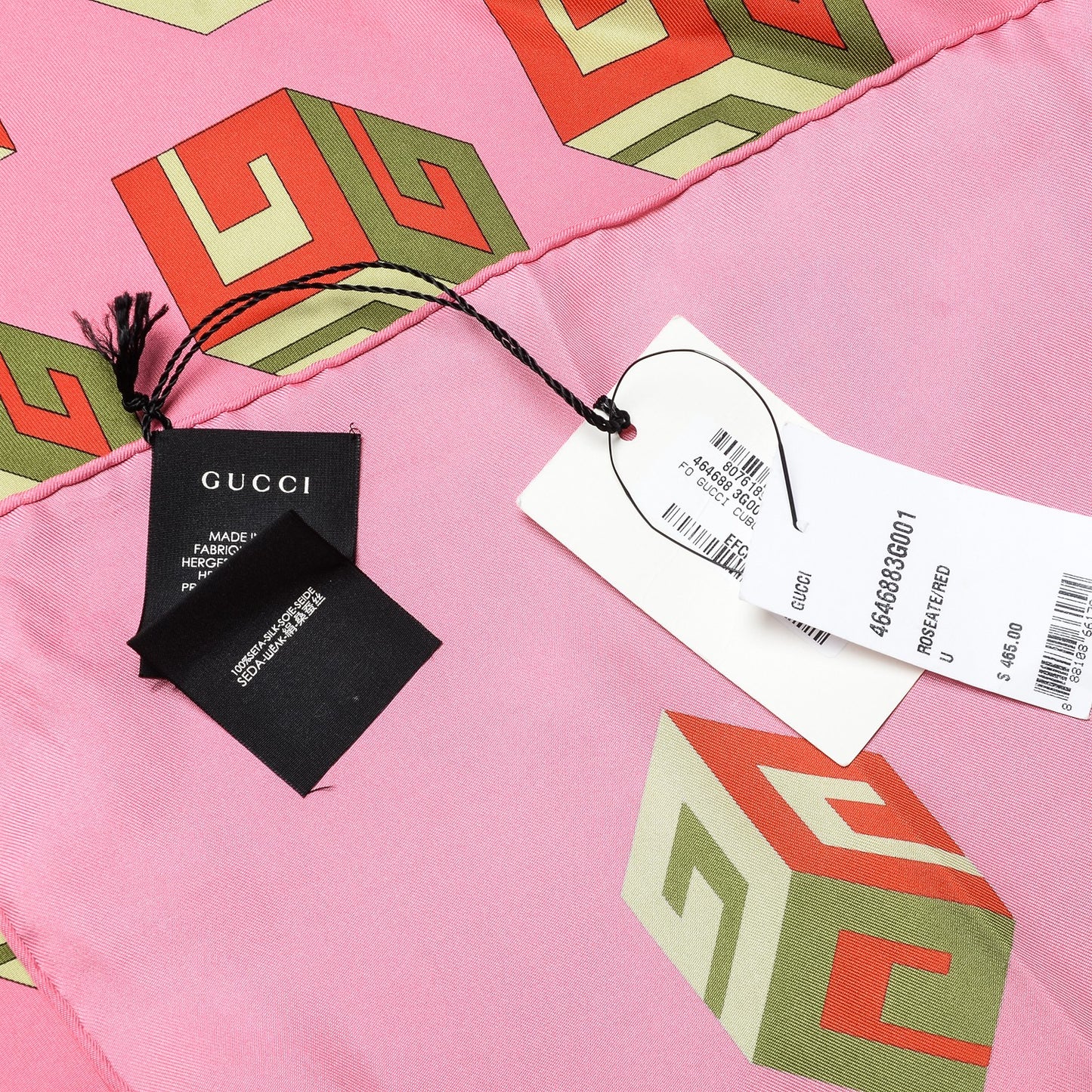 Silk Twill Gucci Cubo Square Scarf Roseatte Red