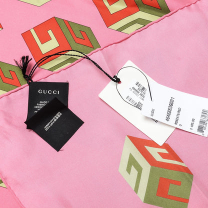 Gucci Silk Twill Gucci Cubo Square Scarf Roseatte Red 5 of 5