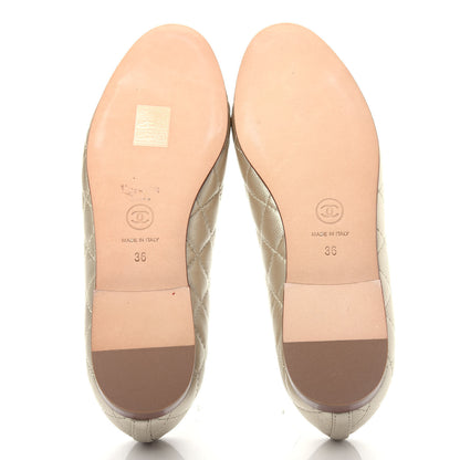 Chanel Metallic Caviar Quilted Cap Toe Ballerina Flats 36 Gold 6 of 11