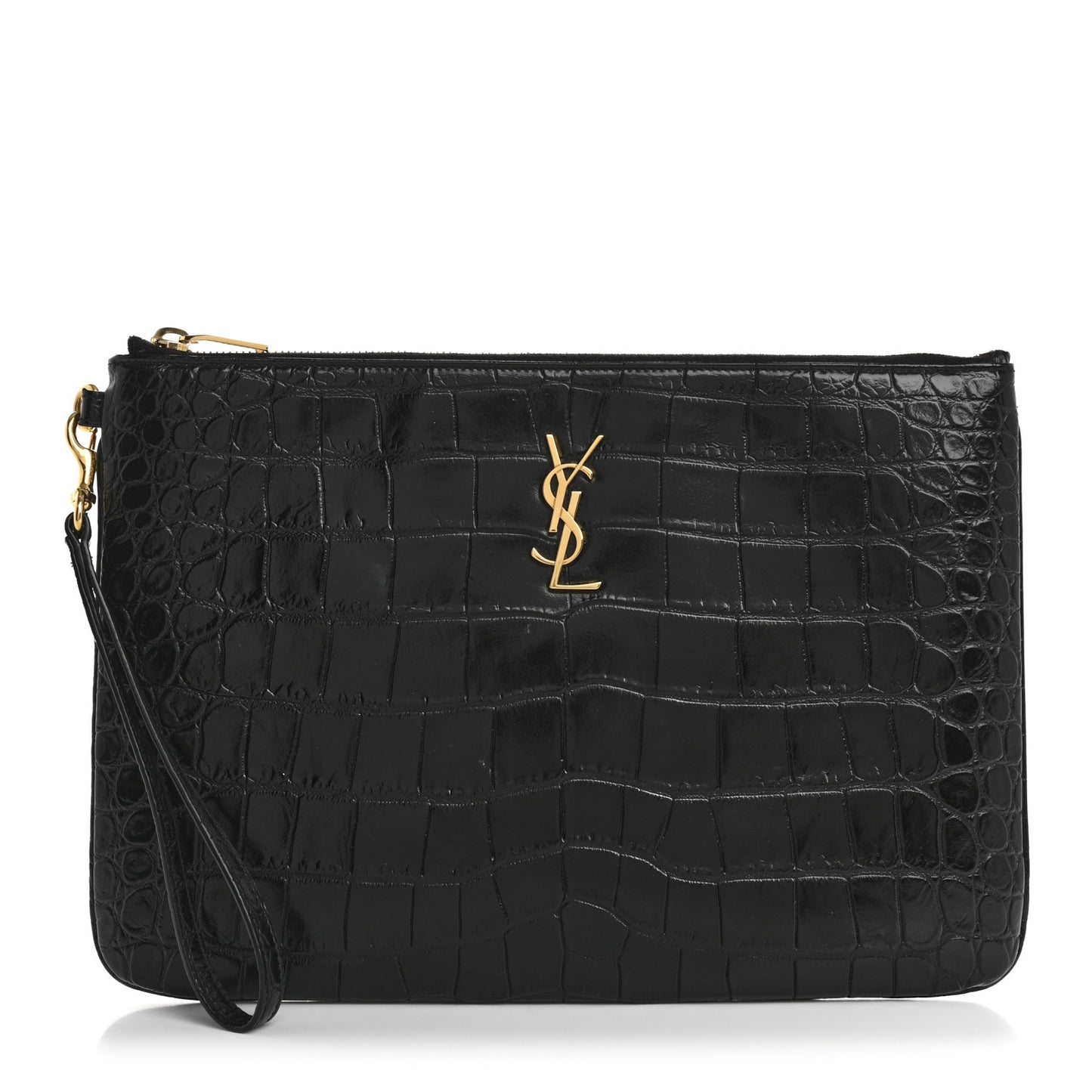Calfskin Crocodile Embossed Tablet Pouch Black