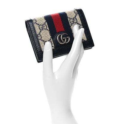 Gucci GG Supreme Monogram Textured Dollar Calfskin Web Ophidia Card Case Beige Blue 2 of 10