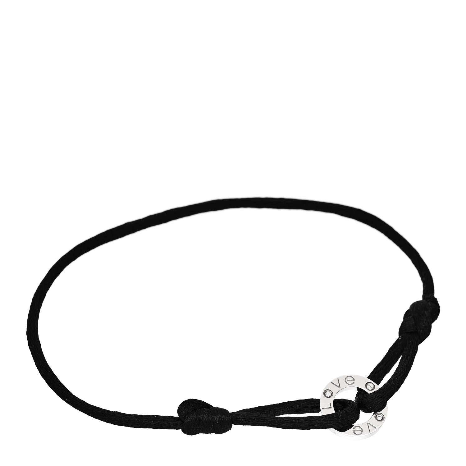 Cartier 18K White Gold Diamond LOVE Adjustable Cord Bracelet Black 1 of 3