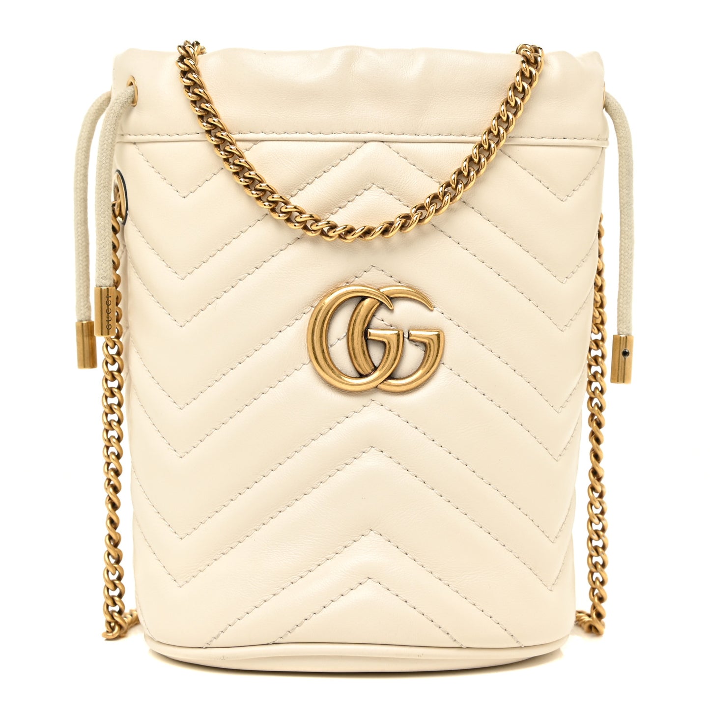 Calfskin Matelasse Mini GG Marmont 2.0 Bucket Bag White