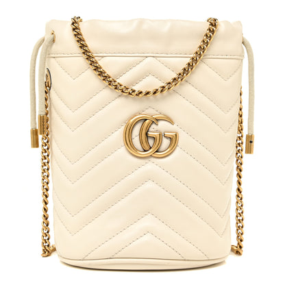 Gucci Calfskin Matelasse Mini GG Marmont 2.0 Bucket Bag White 1 of 10