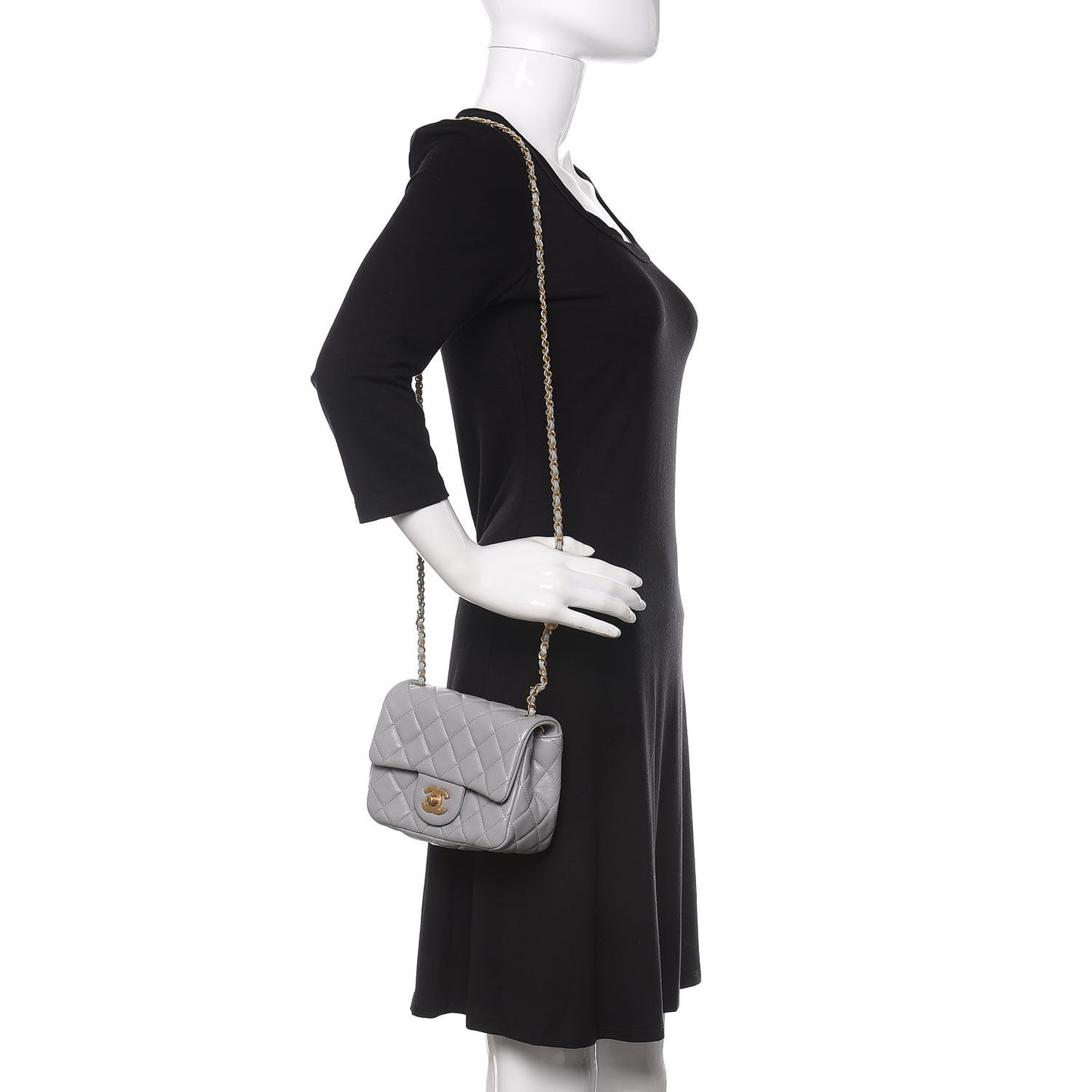 Lambskin Quilted Mini Pearl Crush Flap Light Grey
