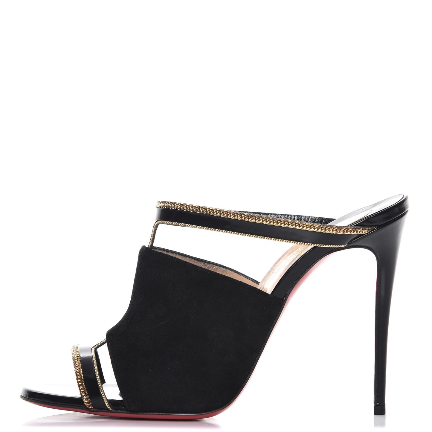 Suede Calfskin Chain Akenana 100 Heels 39 Black Gold