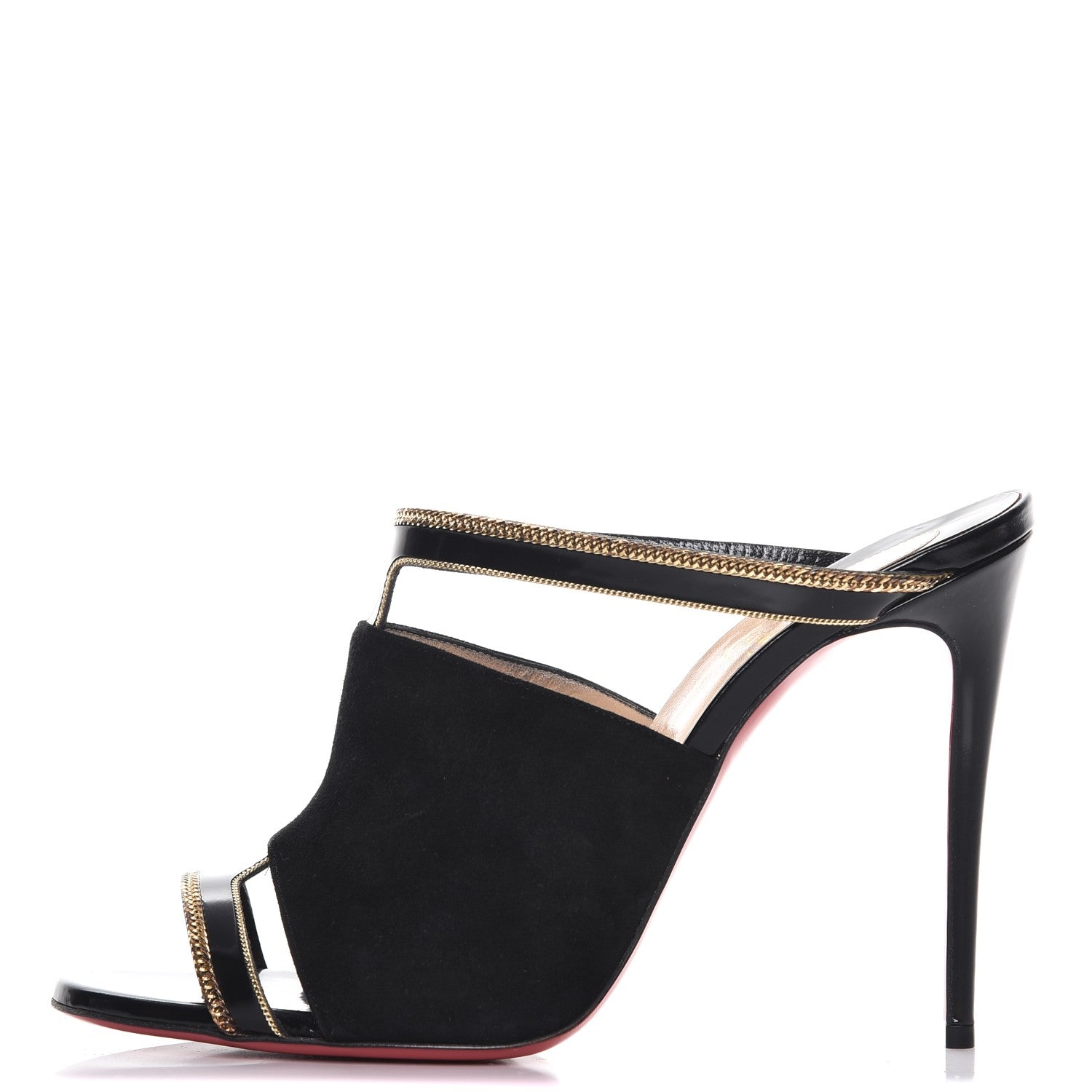 Christian Louboutin Suede Calfskin Chain Akenana 100 Heels 39 Black Gold 1 of 10