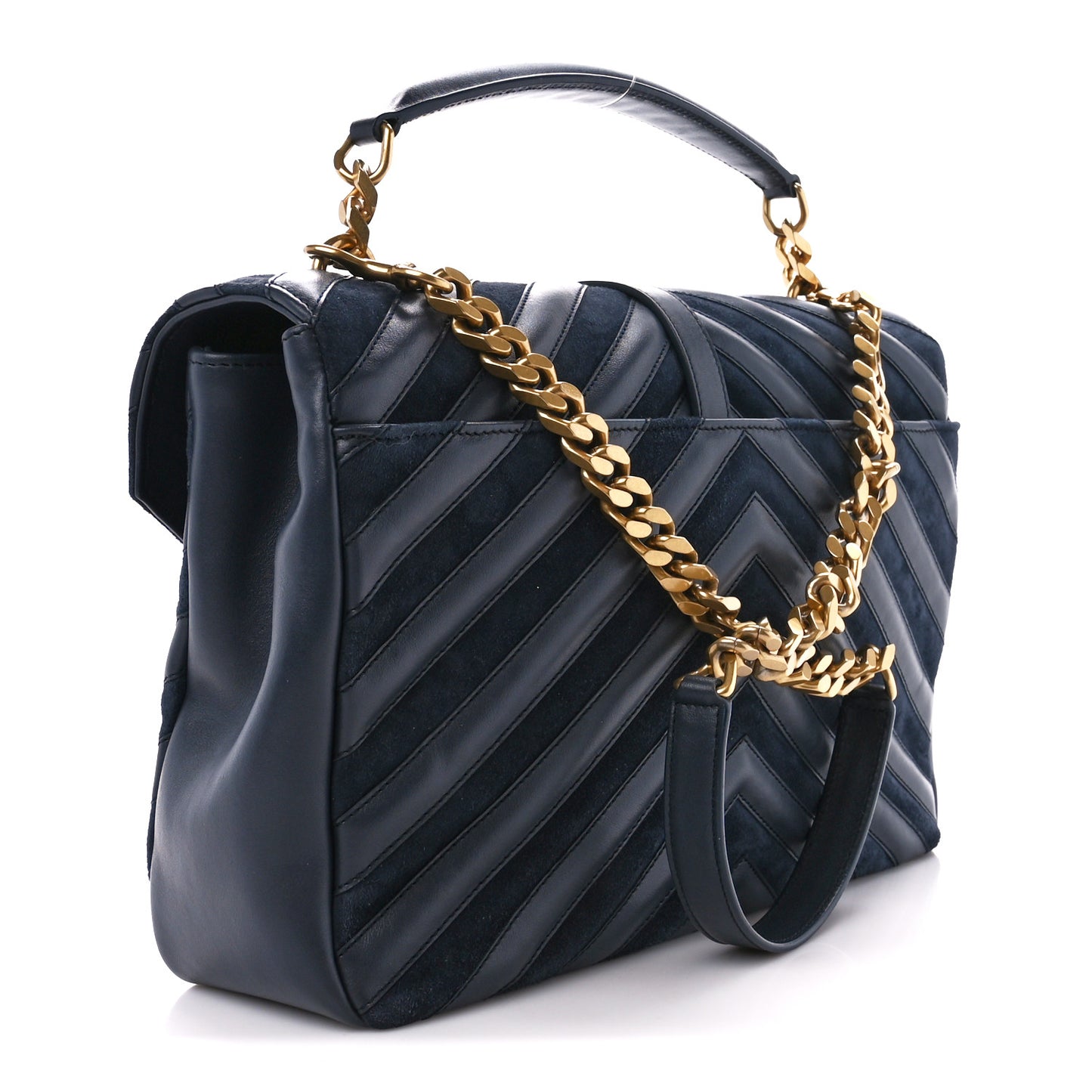 Calfskin Suede Matelasse Chevron Monogram Large College Bag Marine
