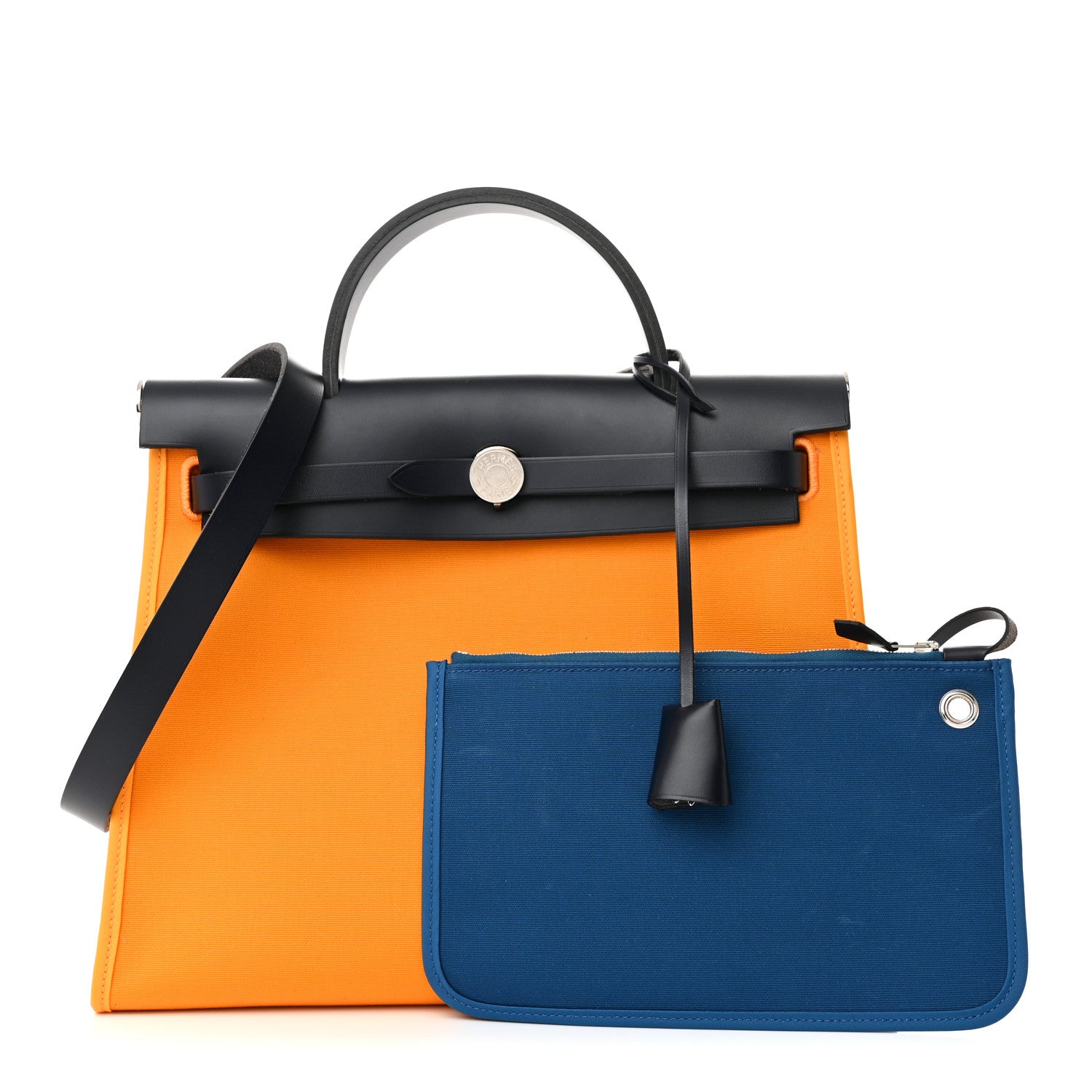 Hermes Vache Hunter Toile Herbag Zip 31 PM Jaune D'Or Bleu Izmir 1 of 15