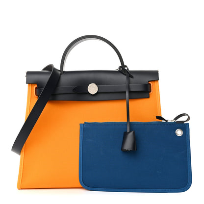 Hermes Vache Hunter Toile Herbag Zip 31 PM Jaune D'Or Bleu Izmir 1 of 15