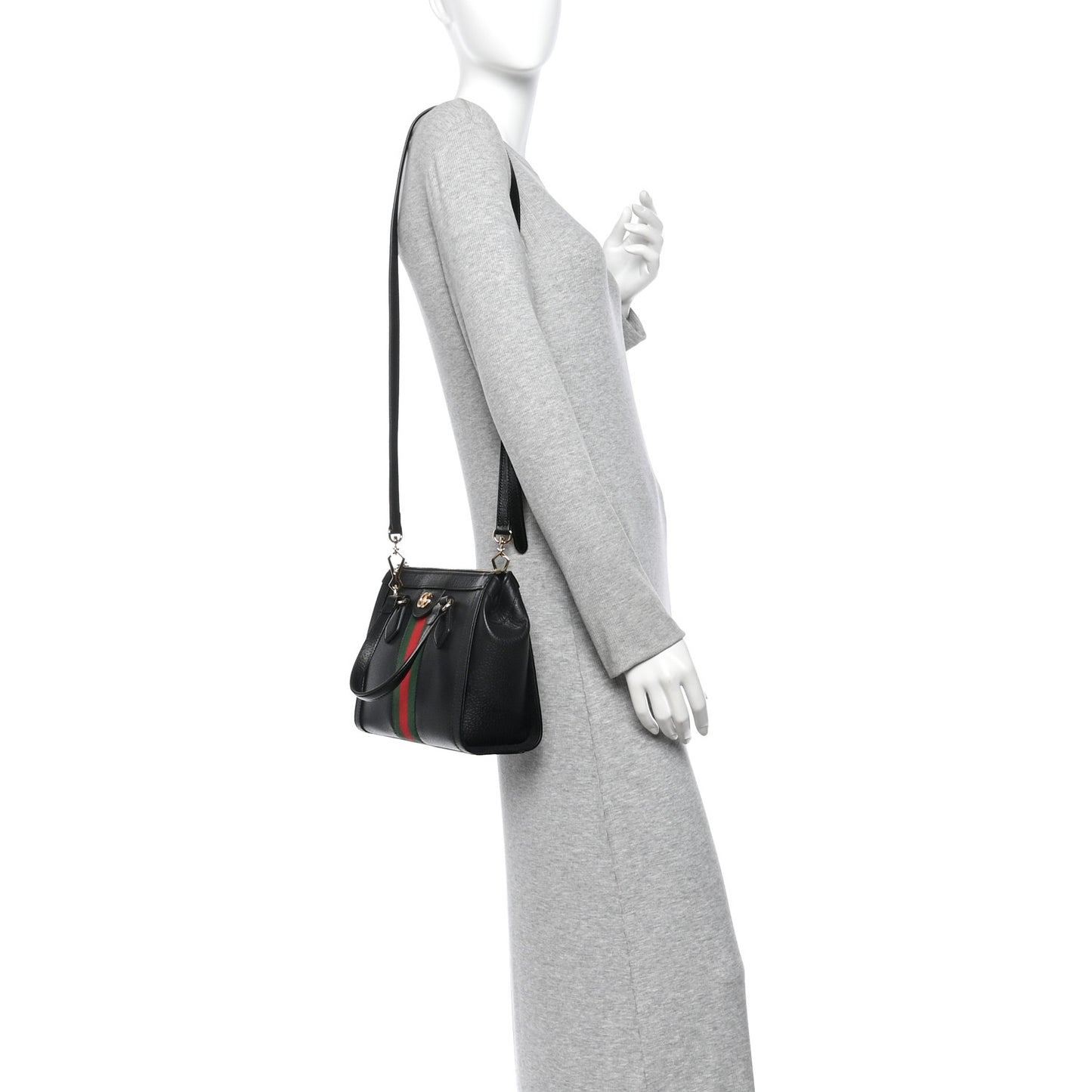Textured Calfskin Web Small Ophidia Tote Bag Black