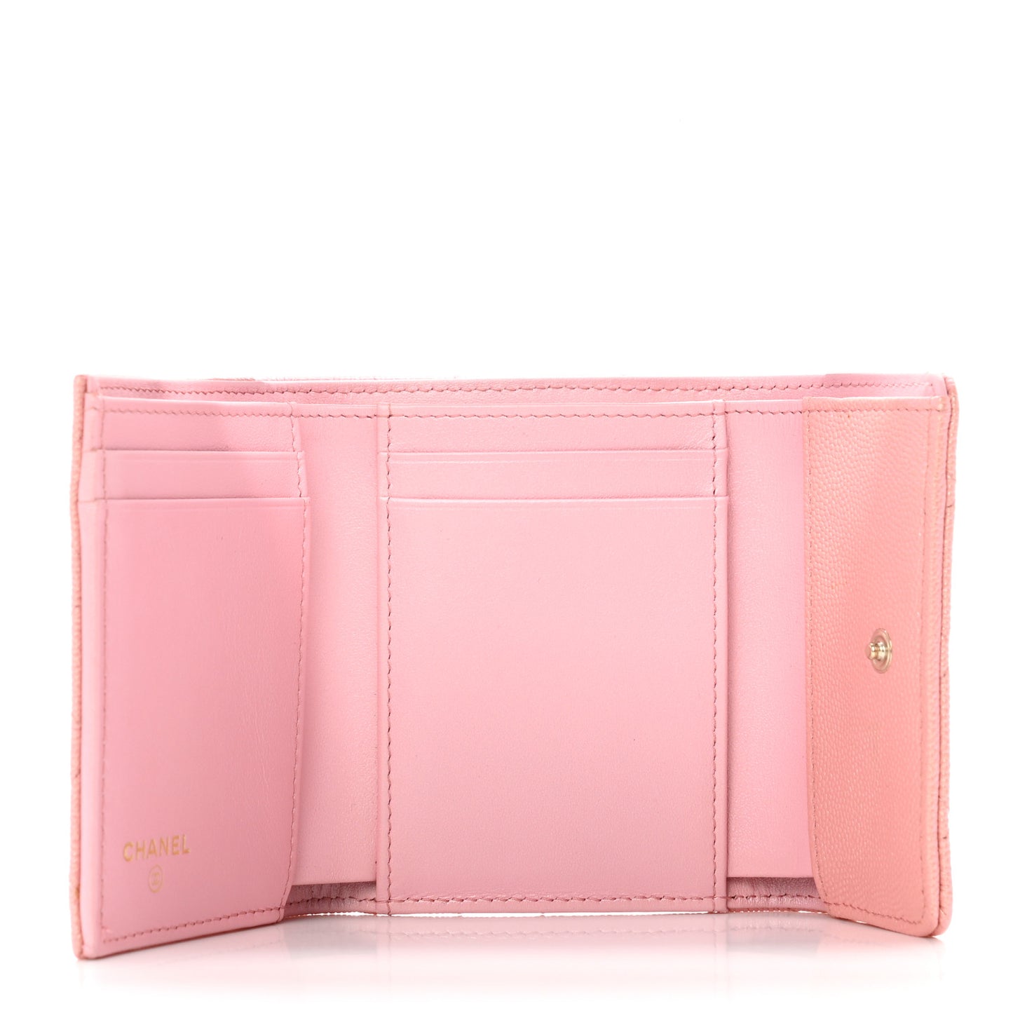 Iridescent Caviar Quilted Small Flap Wallet Rose Pink