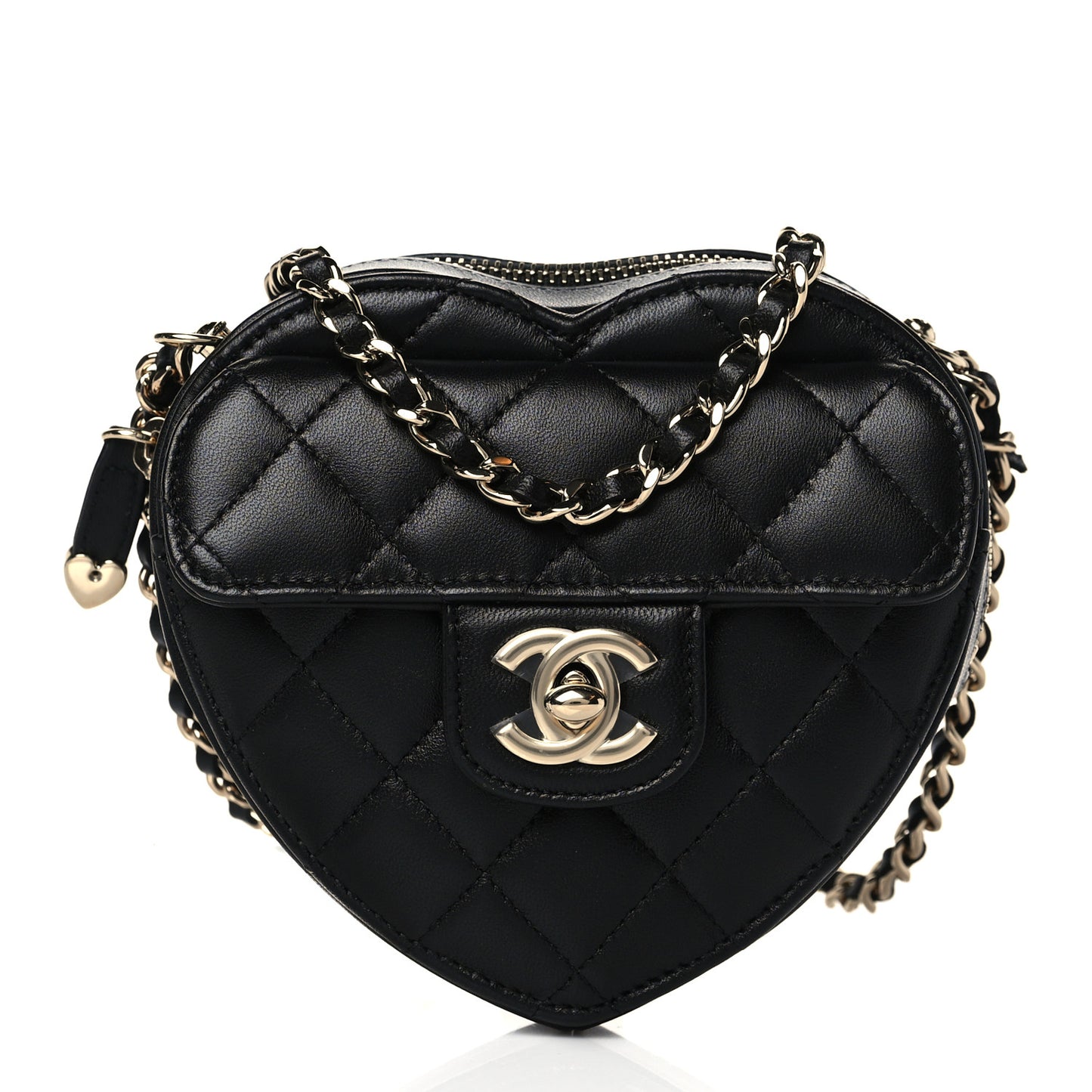 Lambskin Quilted CC In Love Heart Clutch With Chain Black