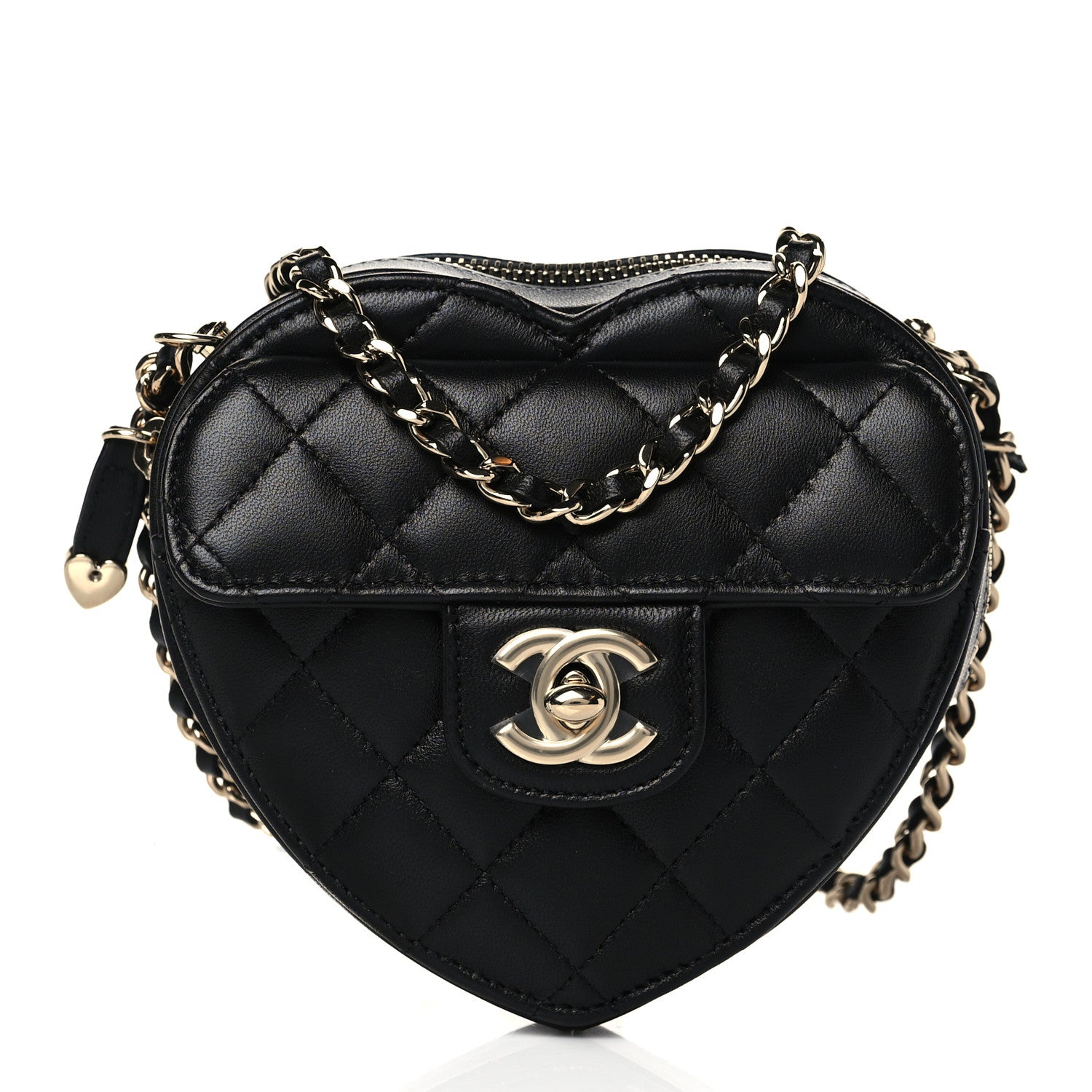 Chanel Lambskin Quilted CC In Love Heart Clutch With Chain Black 1 of 10