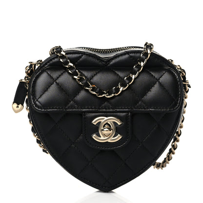 Chanel Lambskin Quilted CC In Love Heart Clutch With Chain Black 1 of 10
