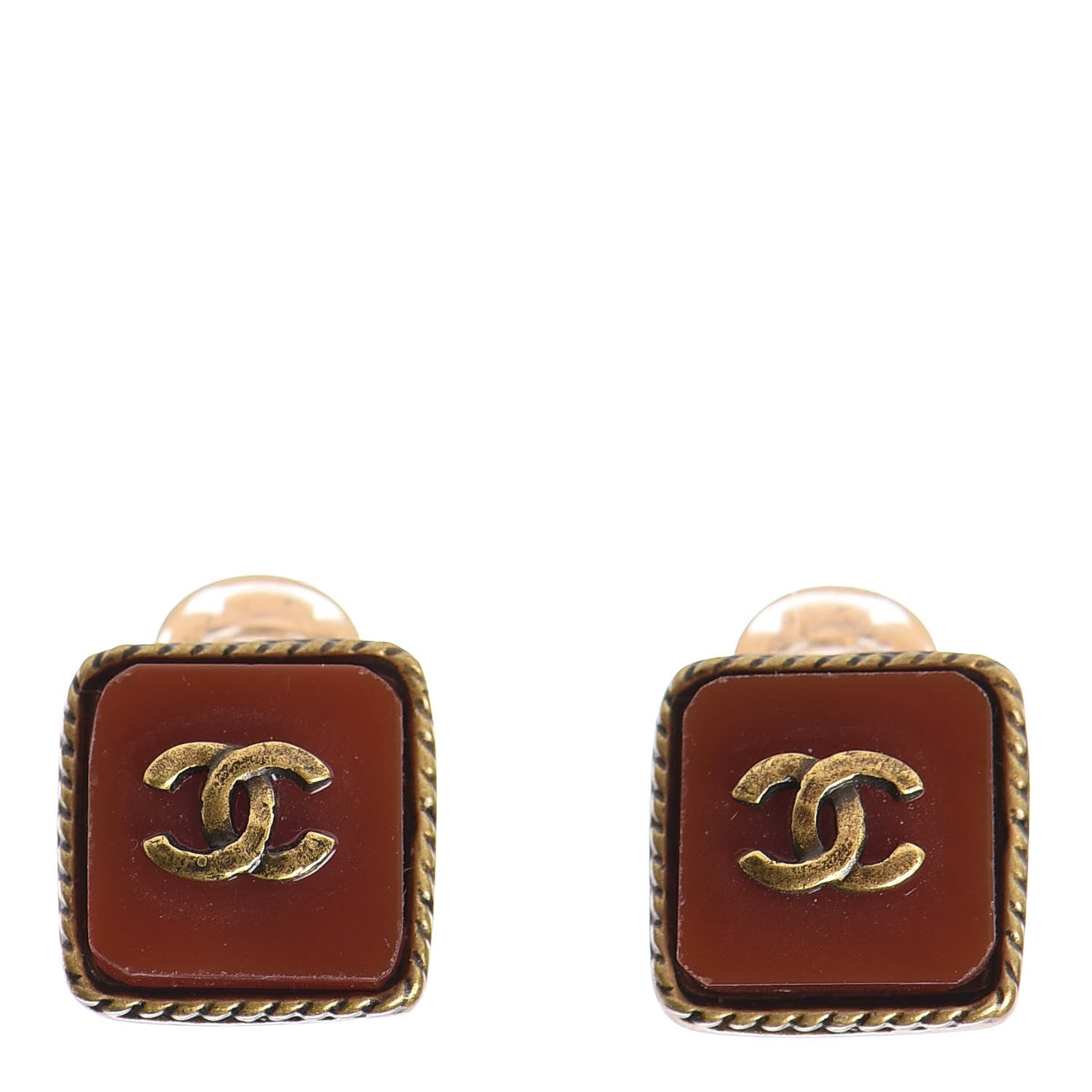 Chanel Glass CC Square Clip On Earrings Brown 1 of 3