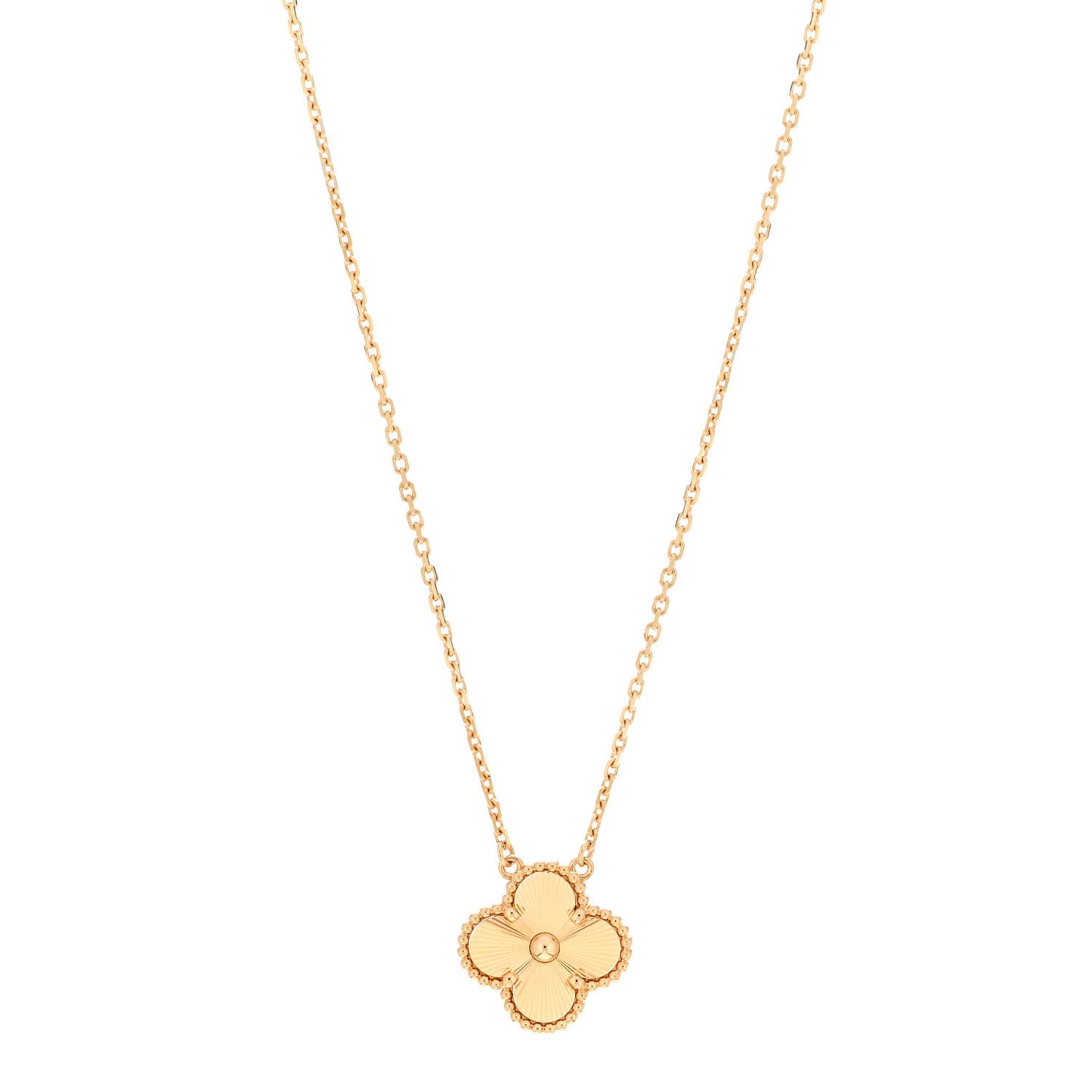 18K Yellow Gold Guilloche Vintage Alhambra Pendant Necklace