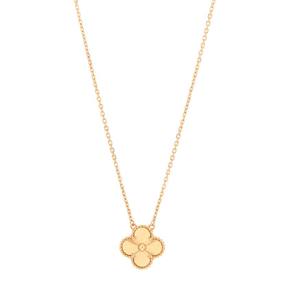 Van Cleef & Arpels 18K Yellow Gold Guilloche Vintage Alhambra Pendant Necklace 1 of 6