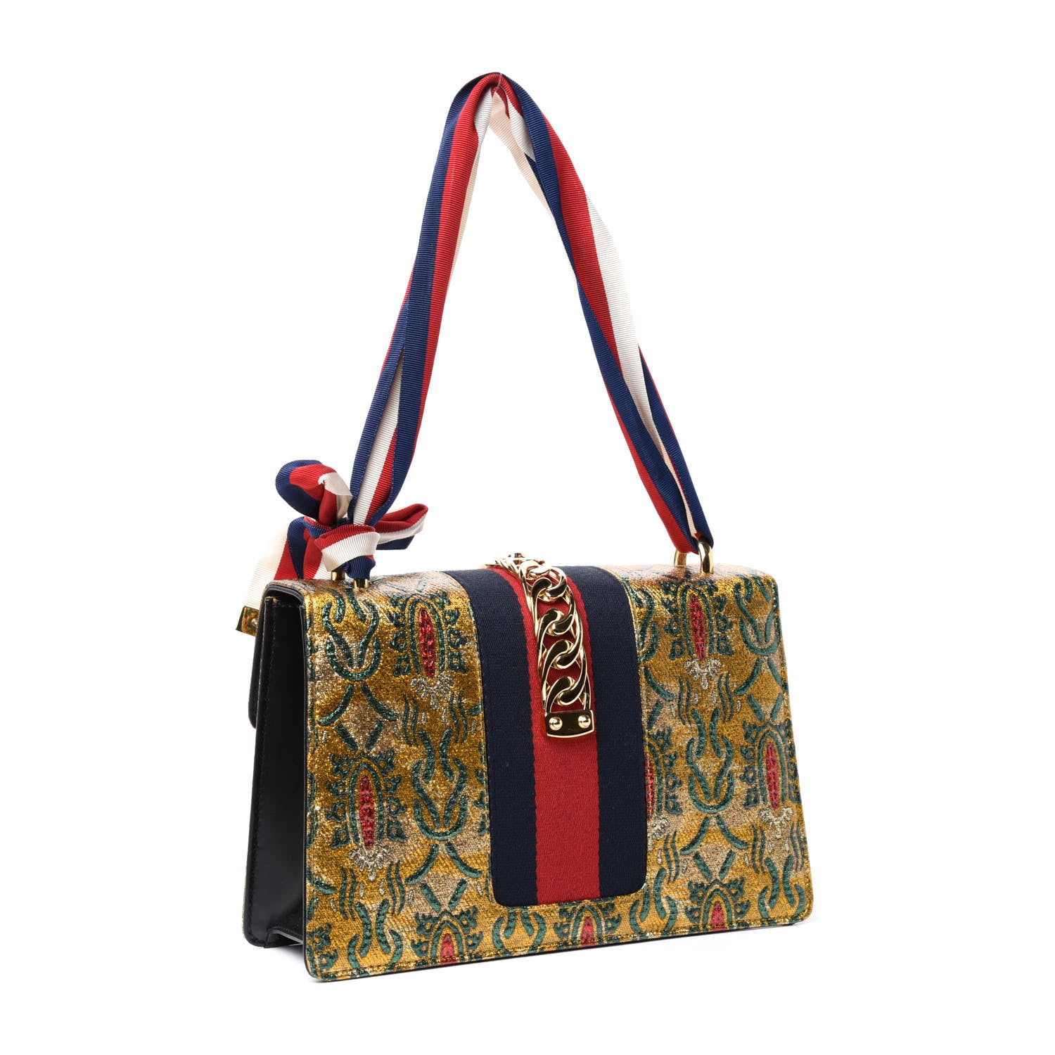 Gucci Iridescent Brocade Small Sylvie Shoulder Bag Gold 3 of 10