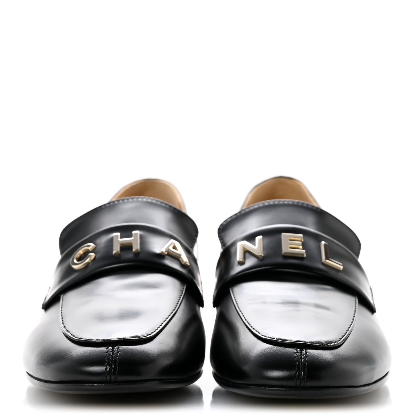 Shiny Calfskin Logo Loafers 39.5 Black