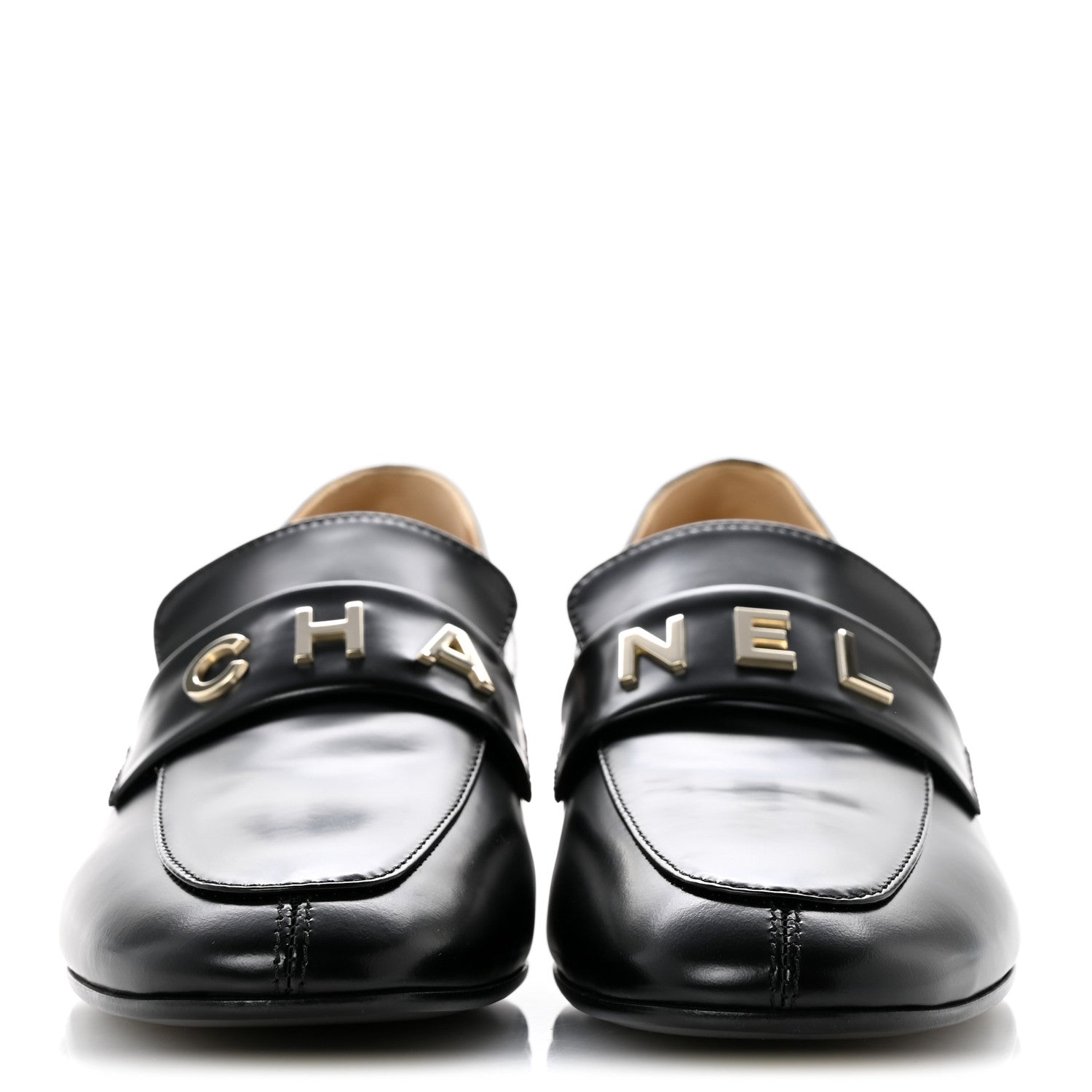Chanel Shiny Calfskin Logo Loafers 39.5 Black 3 of 10